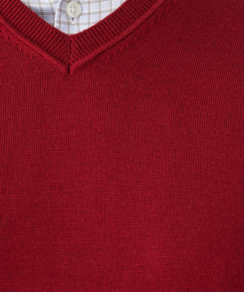 Merino V-Neck Knit - Red-GAZMAN
