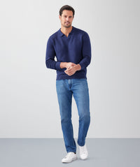 Long Sleeve Ottoman Knit Polo - Denim-GAZMAN