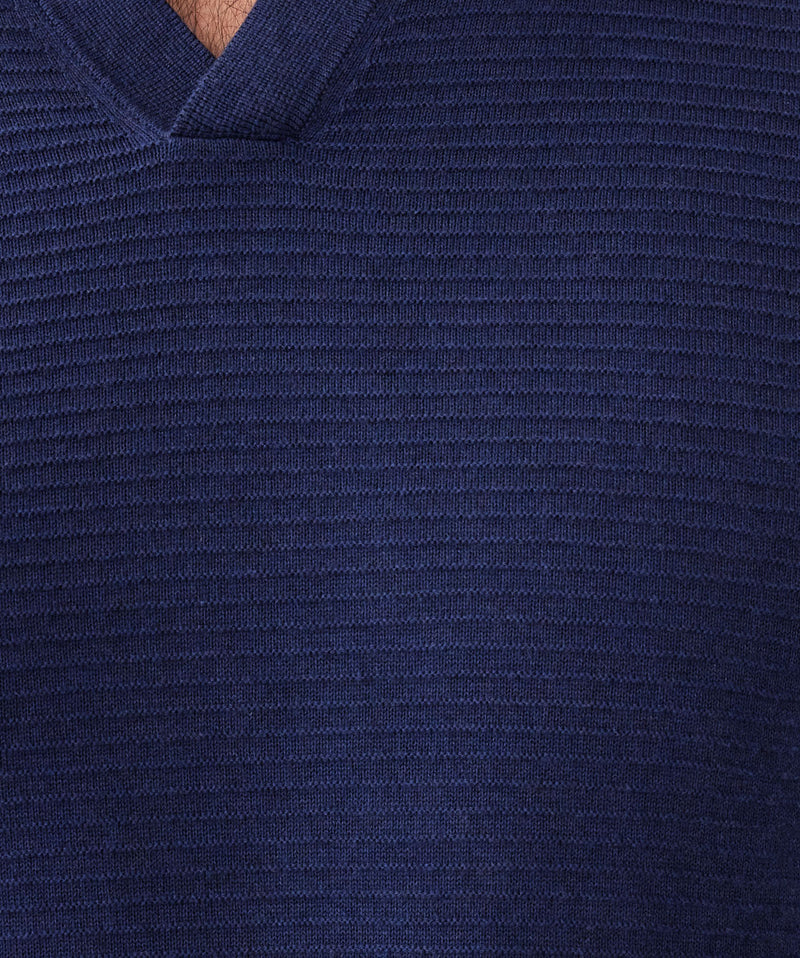 Long Sleeve Ottoman Knit Polo - Denim-GAZMAN