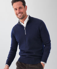 Merino Half Zip Knit - Navy-GAZMAN