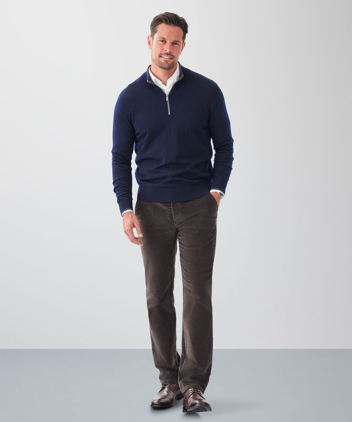 Merino Half Zip Knit - Navy-GAZMAN