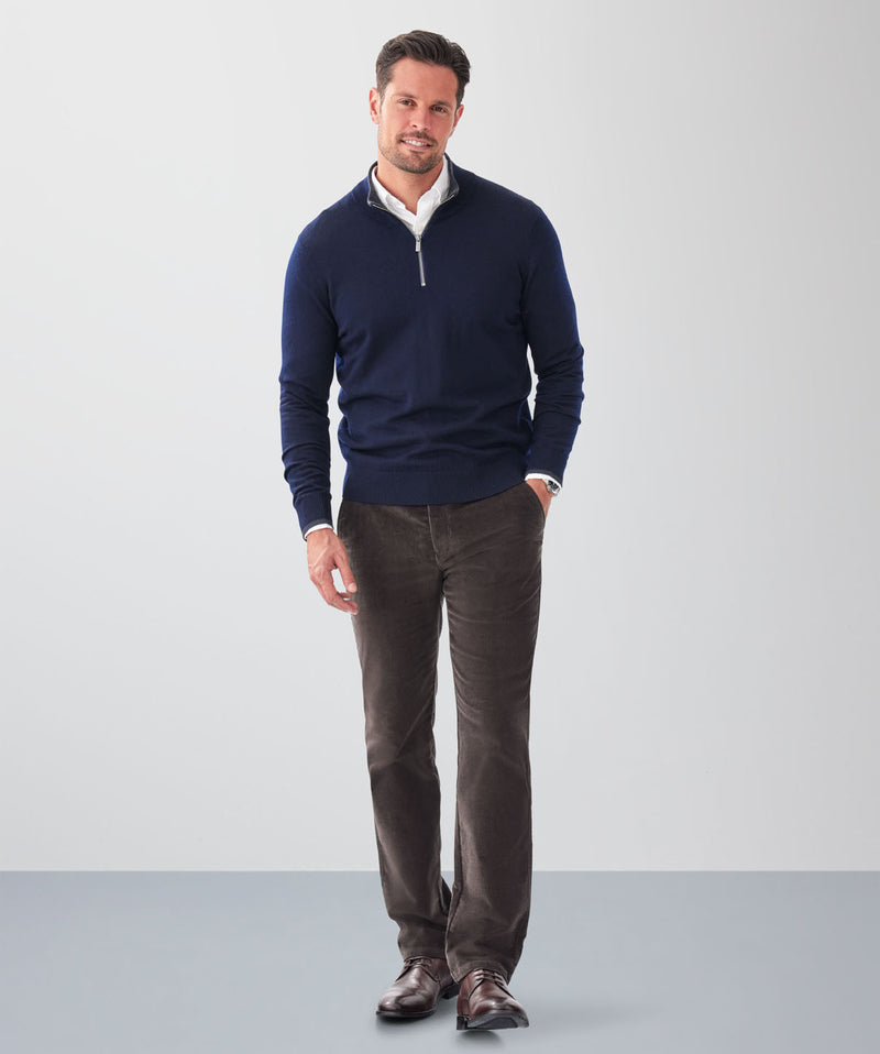 Merino Half Zip Knit - Navy-GAZMAN