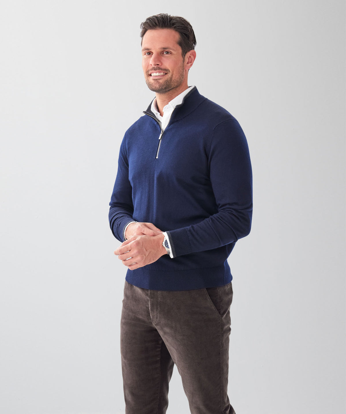 Merino Half Zip Knit - Navy-GAZMAN