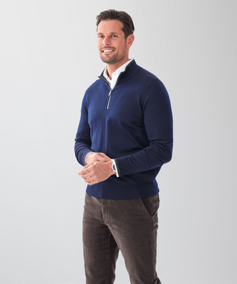 Merino Half Zip Knit - Navy-GAZMAN