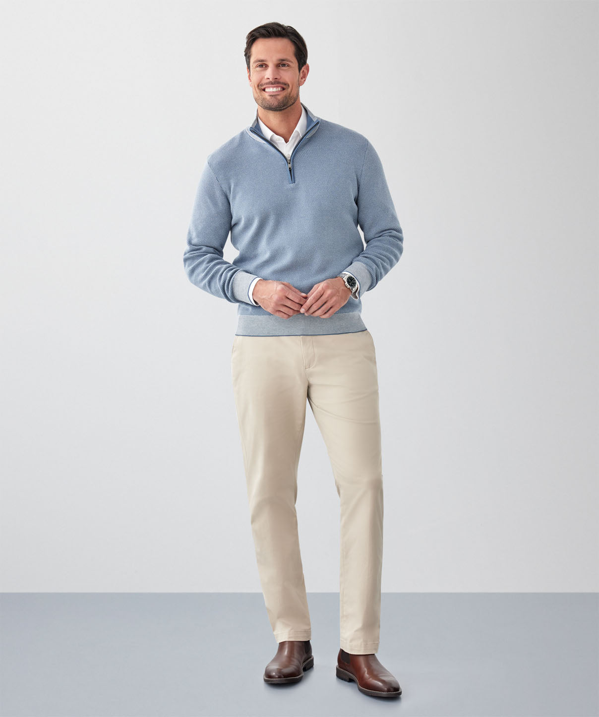 Twill High Flex Half Zip Knit - Steel - knitwear - GAZMAN