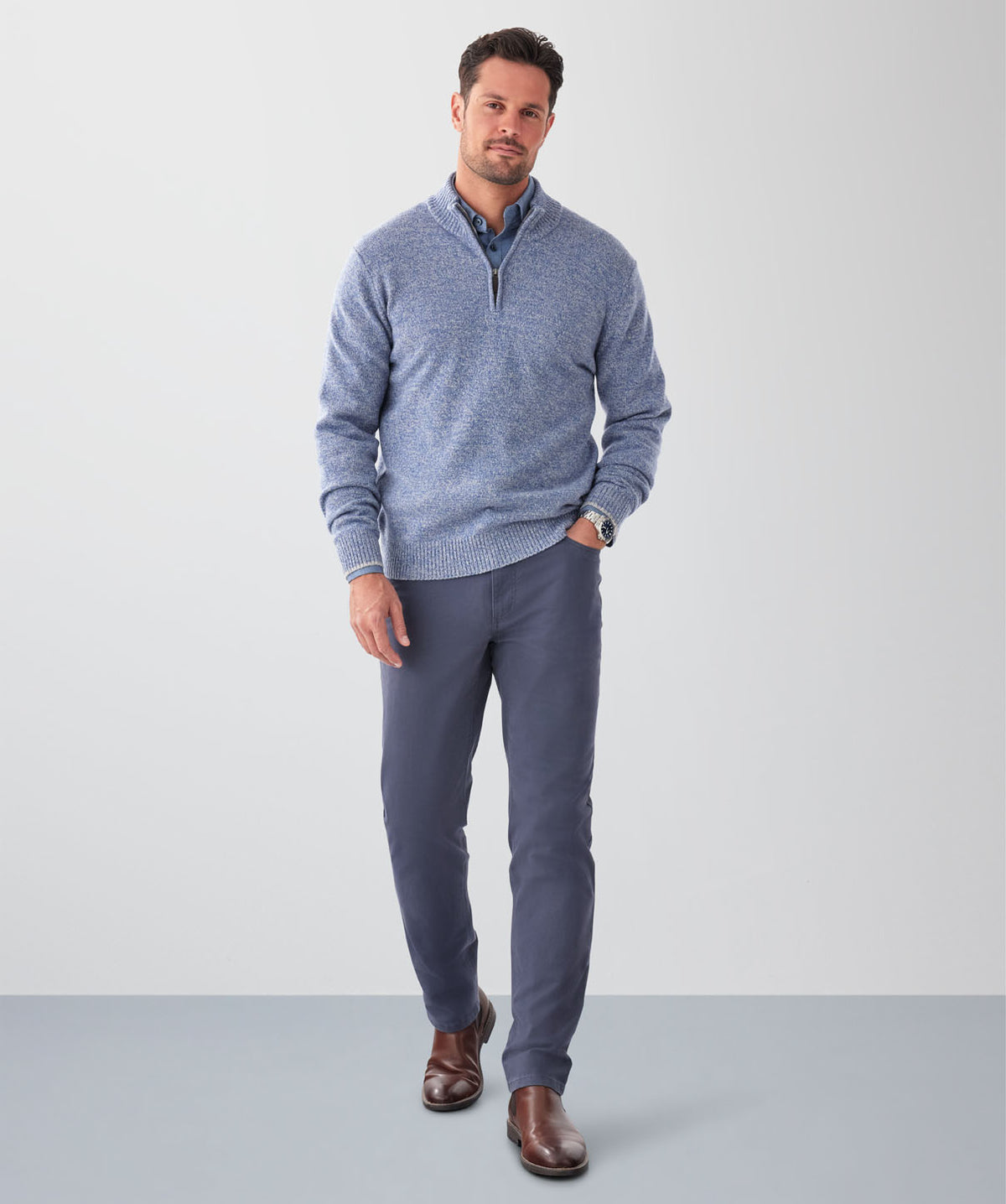 Wool Blend Raglan Half Zip - Denim Mix-GAZMAN