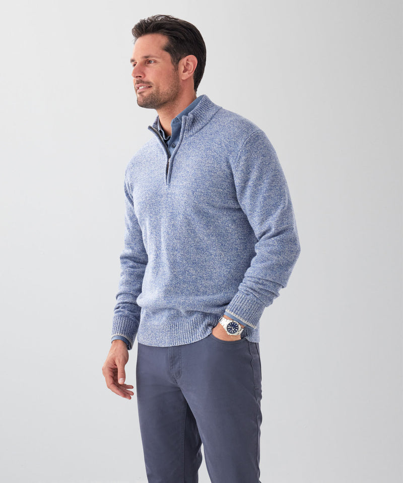 Wool Blend Raglan Half Zip - Denim Mix-GAZMAN