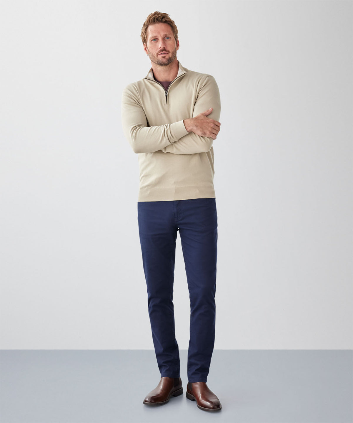 High Flex Half Zip Knit - Stone-GAZMAN