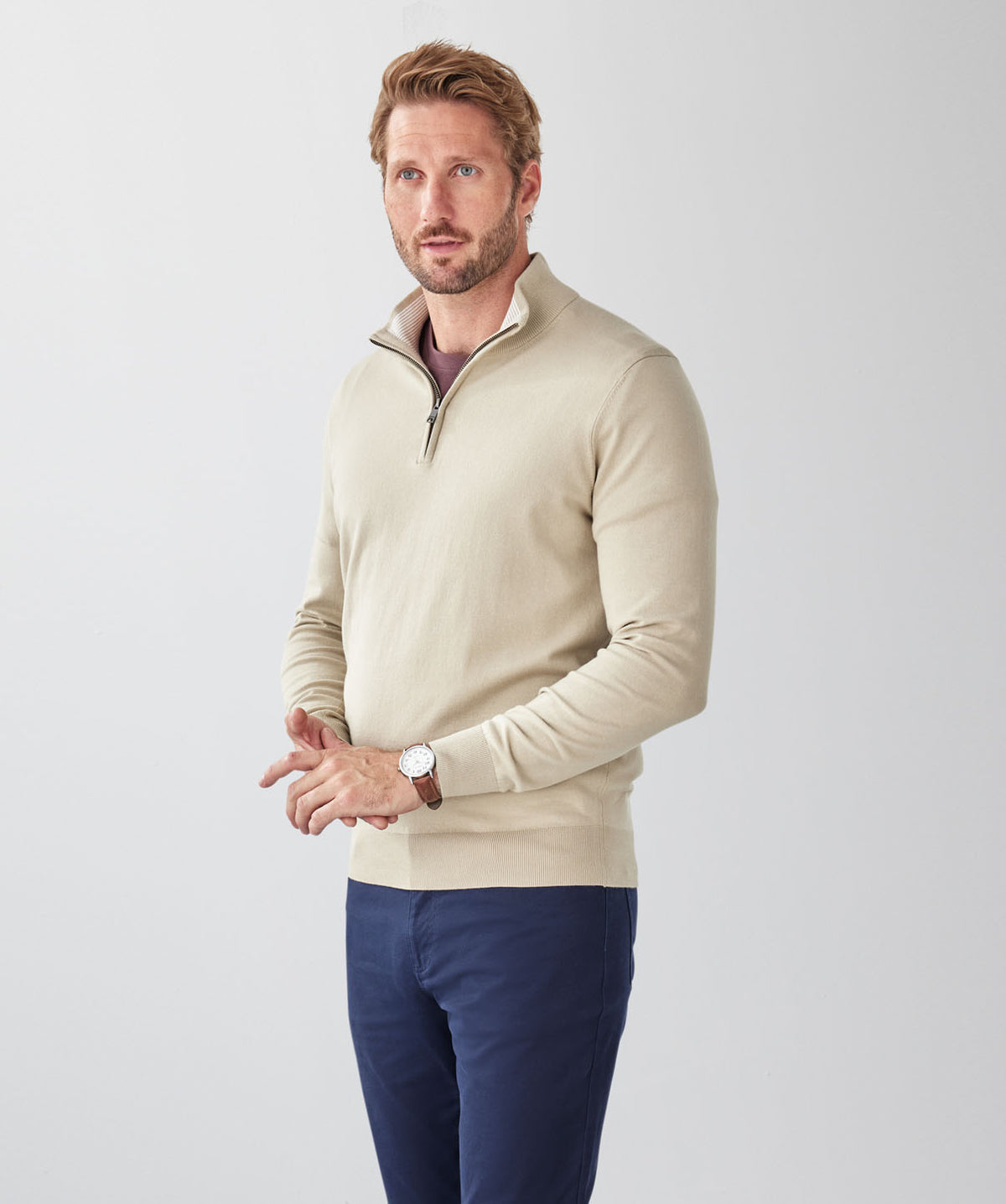 High Flex Half Zip Knit - Stone-GAZMAN