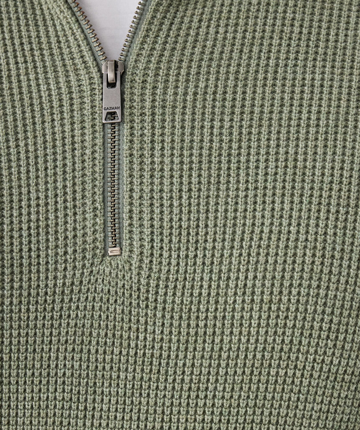 Cotton Waffle Half Zip Knit - Sage-GAZMAN