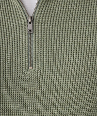 Cotton Waffle Half Zip Knit - Sage-GAZMAN