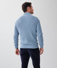 Cotton Waffle Half Zip Knit - Steel-GAZMAN