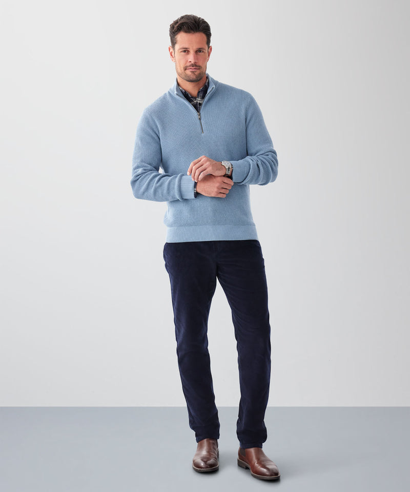 Cotton Waffle Half Zip Knit - Steel-GAZMAN