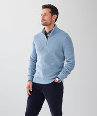 Cotton Waffle Half Zip Knit - Steel-GAZMAN
