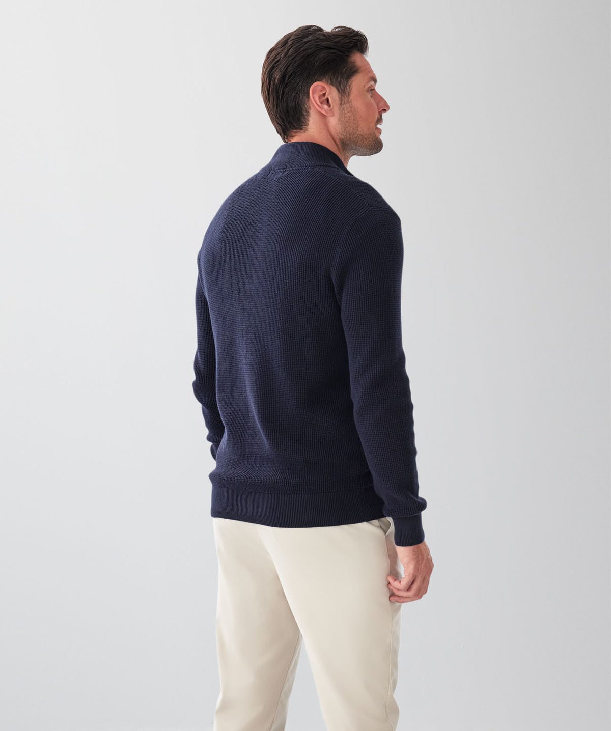 Cotton Waffle Half Zip Knit - Navy-GAZMAN
