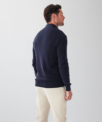 Cotton Waffle Half Zip Knit - Navy-GAZMAN