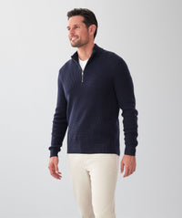 Cotton Waffle Half Zip Knit - Navy-GAZMAN