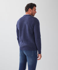 Wool Blend Fishermans Crew Knit - Denim-GAZMAN