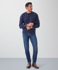 Wool Blend Fishermans Crew Knit - Denim-GAZMAN