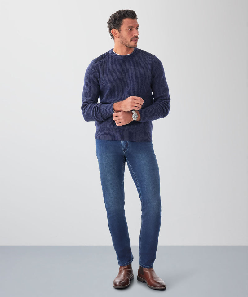 Wool Blend Fishermans Crew Knit - Denim-GAZMAN