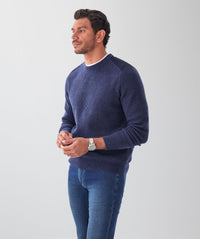 Wool Blend Fishermans Crew Knit - Denim-GAZMAN