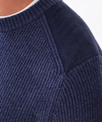 Wool Blend Fishermans Crew Knit - Denim-GAZMAN