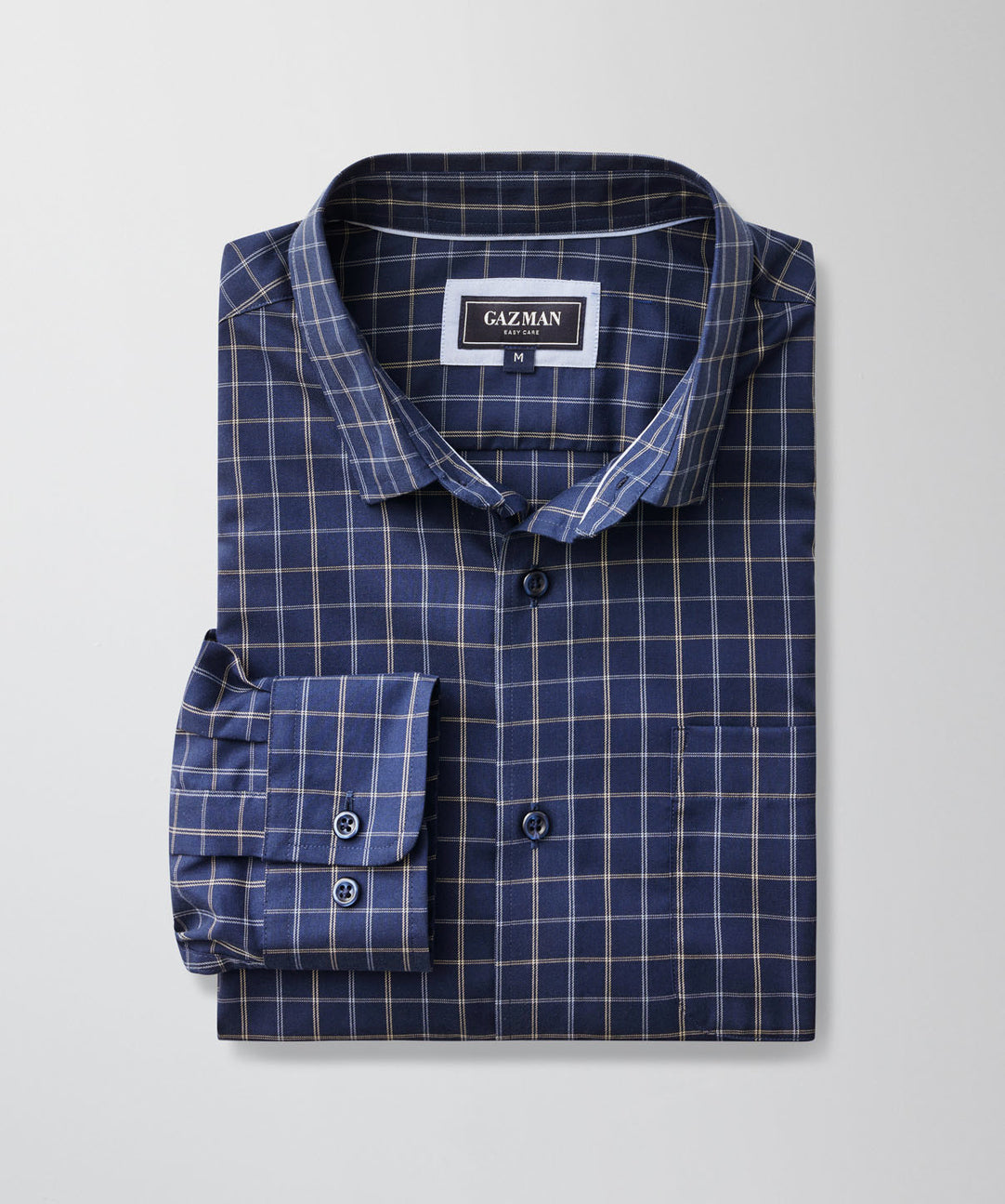 Easy Care Twill Check Long Sleeve Shirt - Navy - category_2:Long