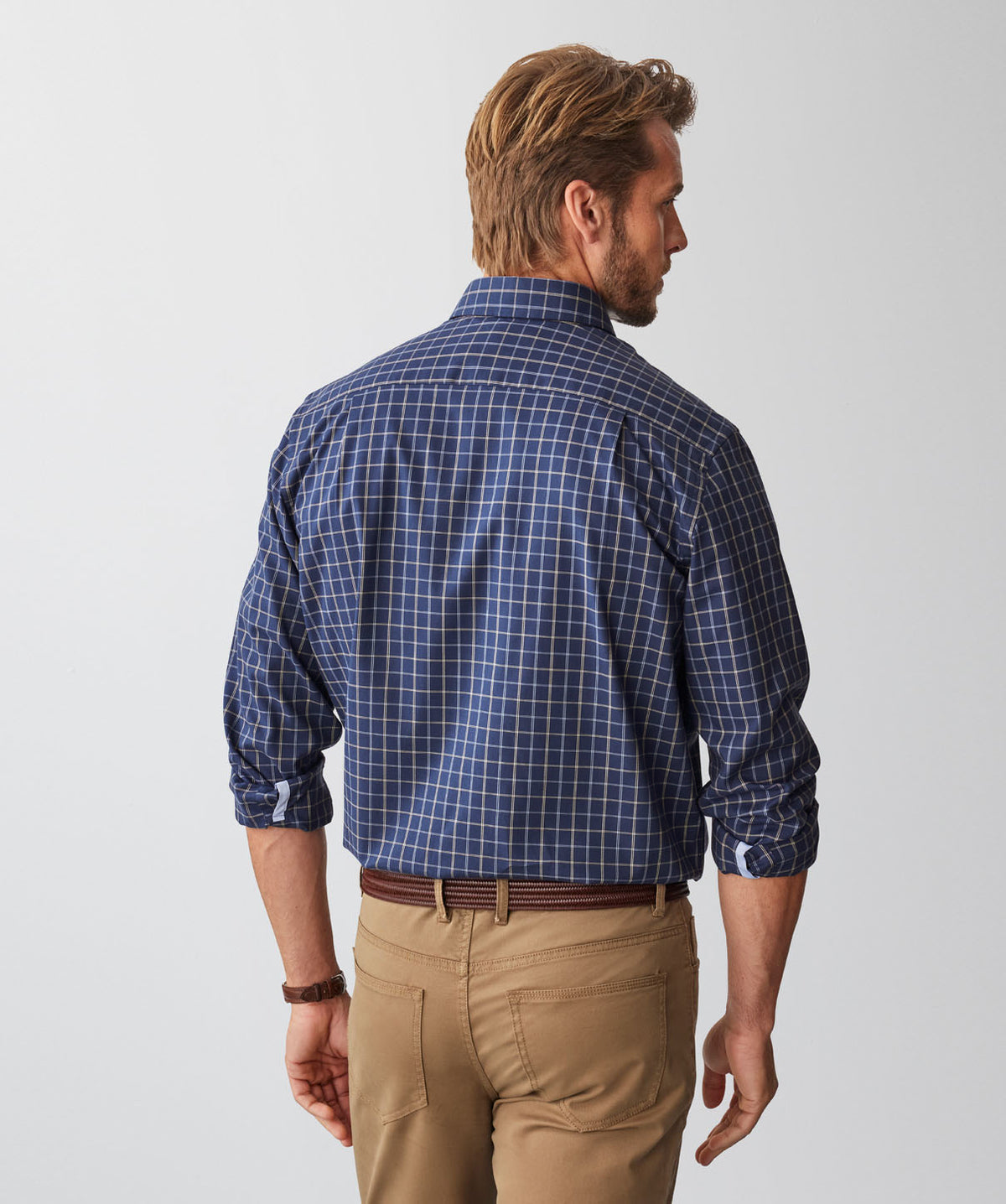 Easy Care Twill Check Long Sleeve Shirt - Navy-GAZMAN