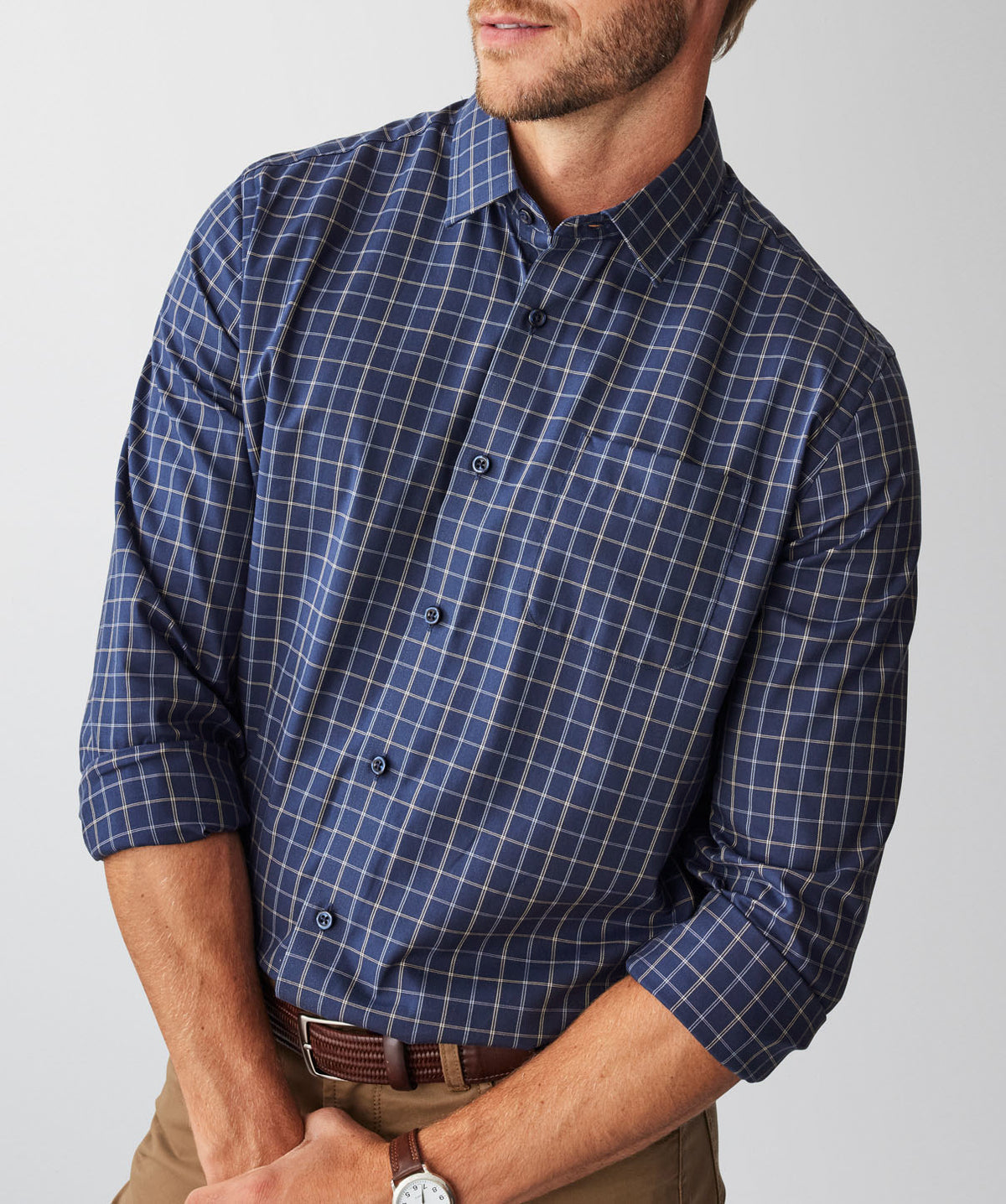 Easy Care Twill Check Long Sleeve Shirt - Navy-GAZMAN