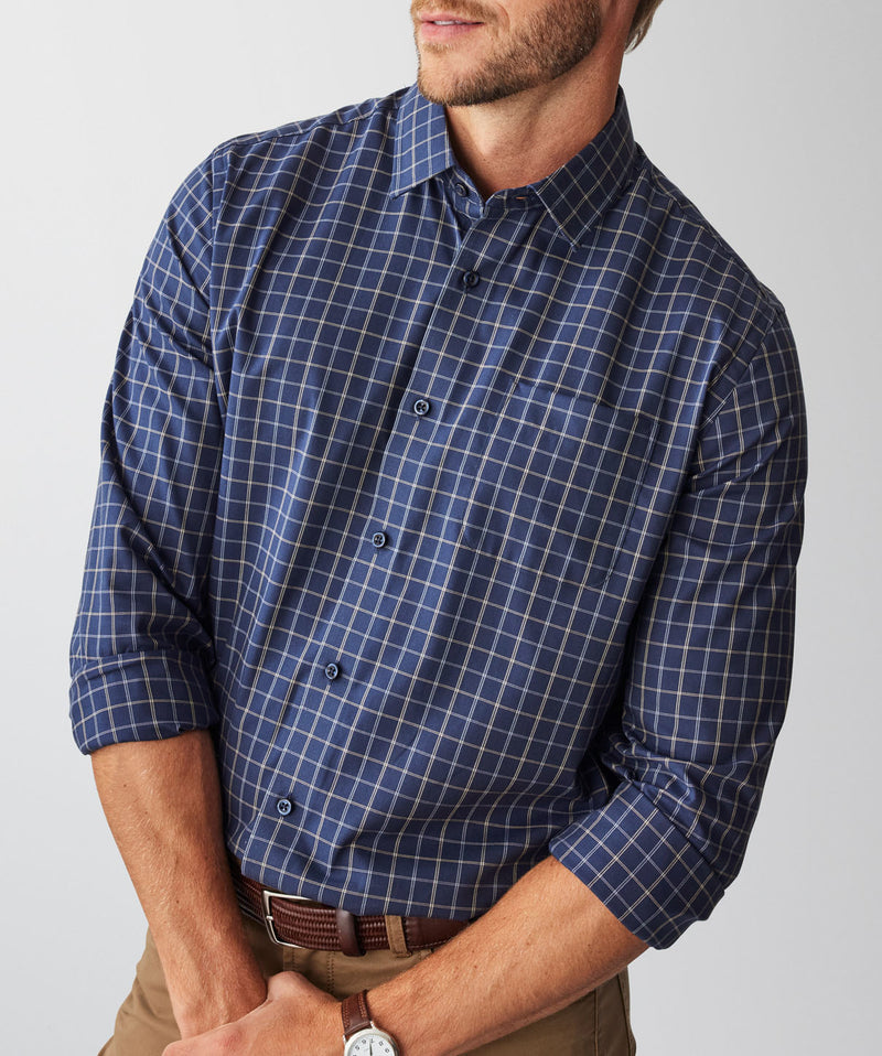 Easy Care Twill Check Long Sleeve Shirt - Navy-GAZMAN