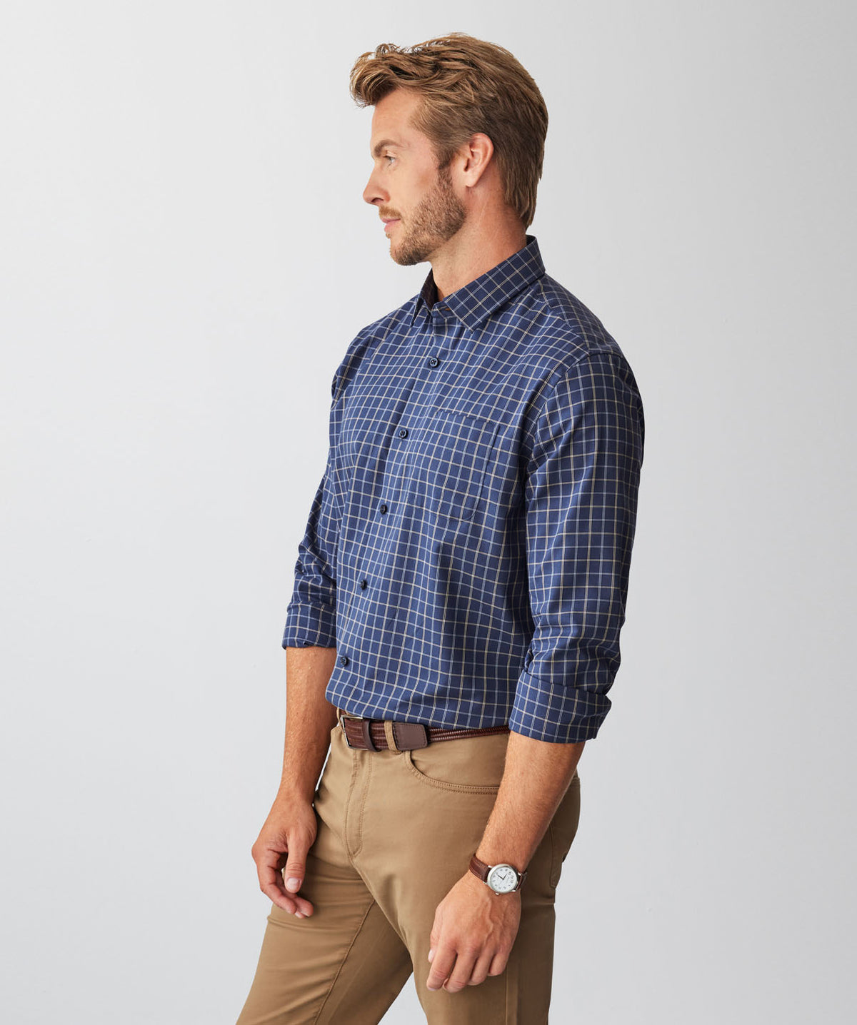 Easy Care Twill Check Long Sleeve Shirt - Navy-GAZMAN