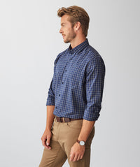 Easy Care Twill Check Long Sleeve Shirt - Navy-GAZMAN