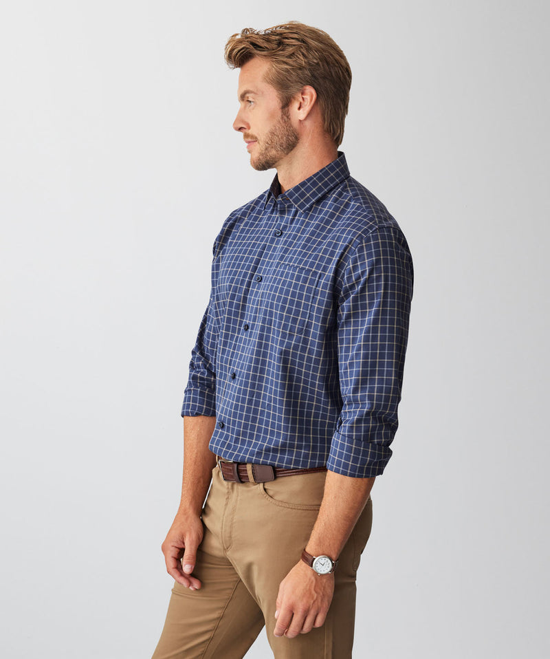 Easy Care Twill Check Long Sleeve Shirt - Navy-GAZMAN
