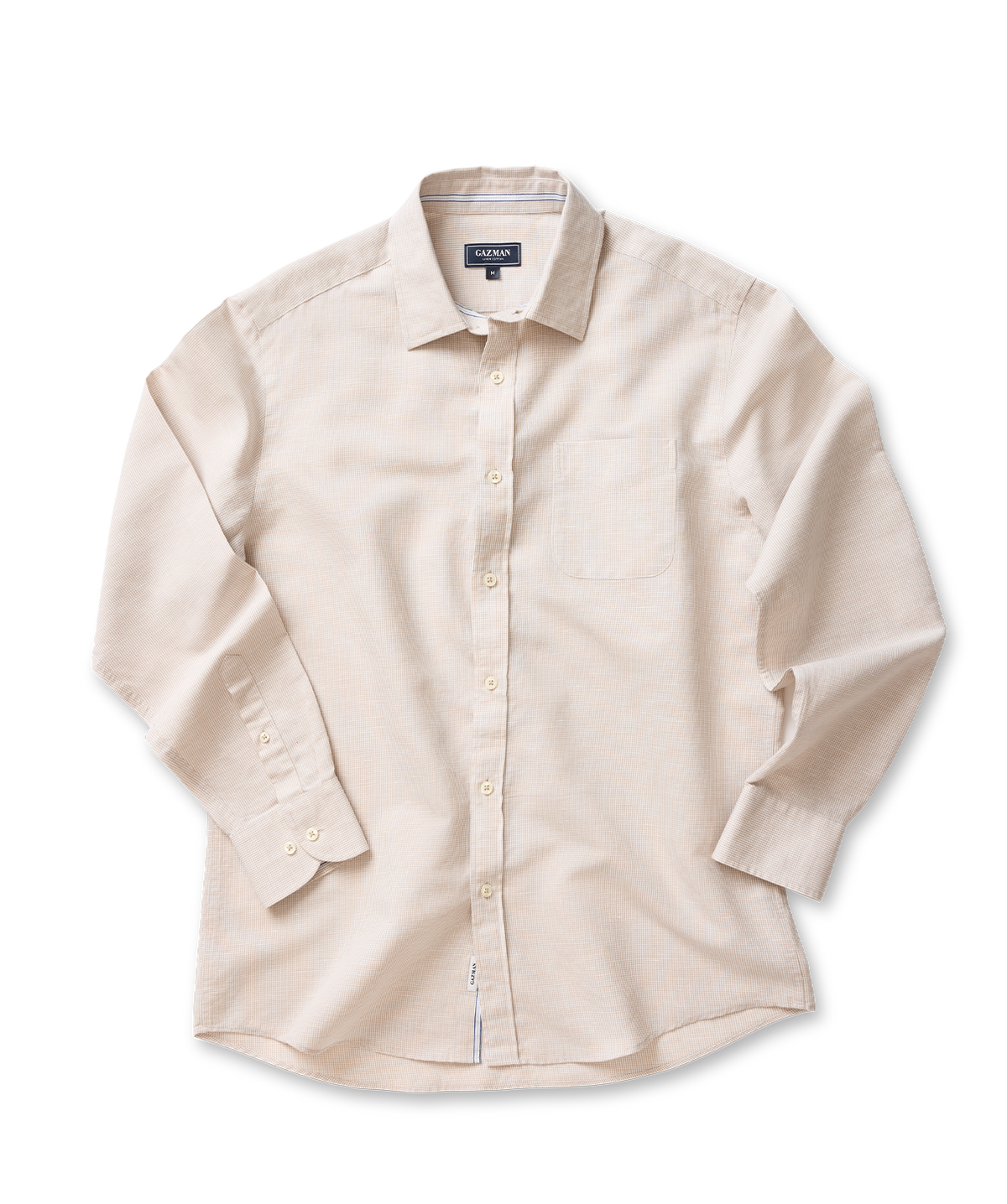 Linen Blend Houndstooth Long Sleeve Shirt - Natural-GAZMAN