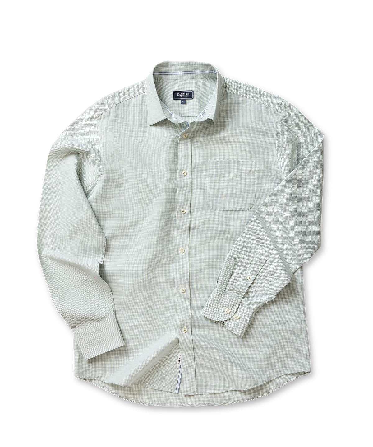 Linen Blend Houndstooth Long Sleeve Shirt - Sage-GAZMAN