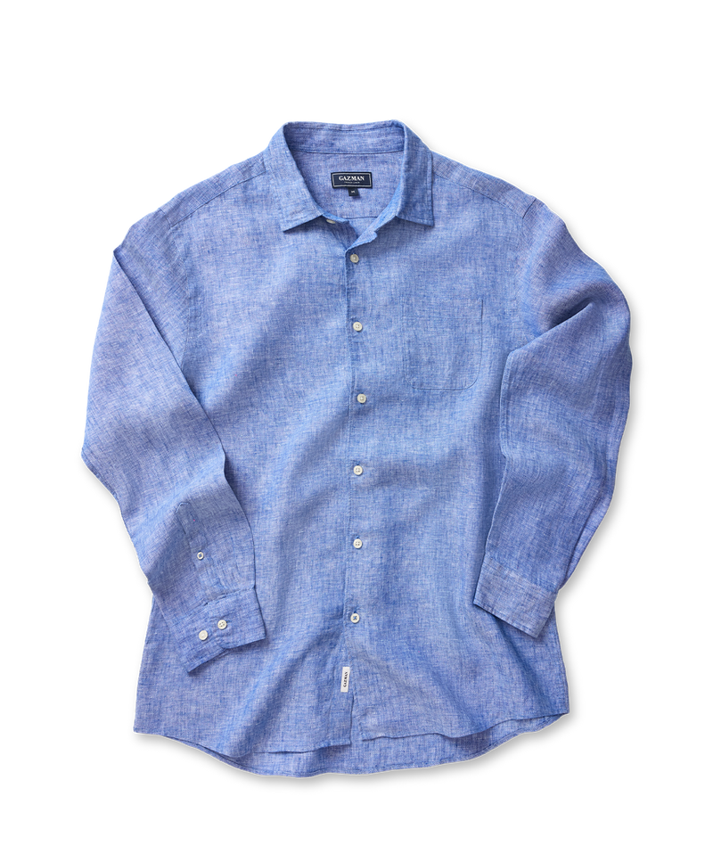 Pure French Linen Long Sleeve Shirt - Blue-GAZMAN