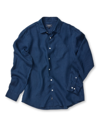 Pure French Linen Long Sleeve Shirt - Dark Navy-GAZMAN