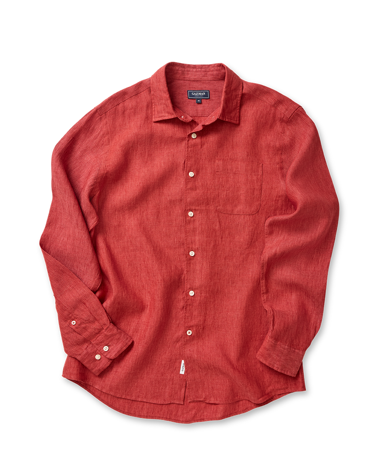 Pure French Linen Long Sleeve Shirt - Paprika-GAZMAN