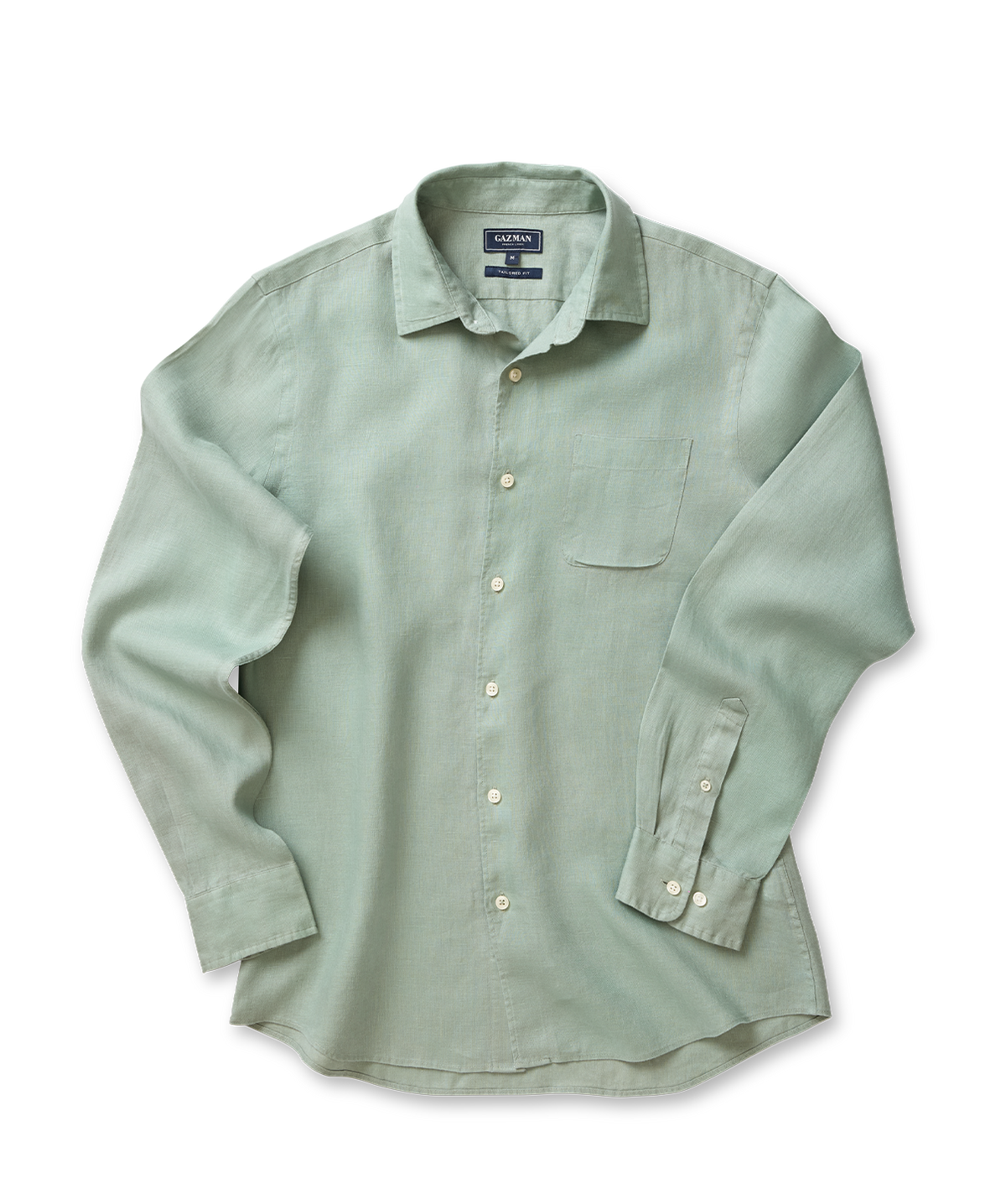 Pure French Linen Long Sleeve Shirt - Sage-GAZMAN