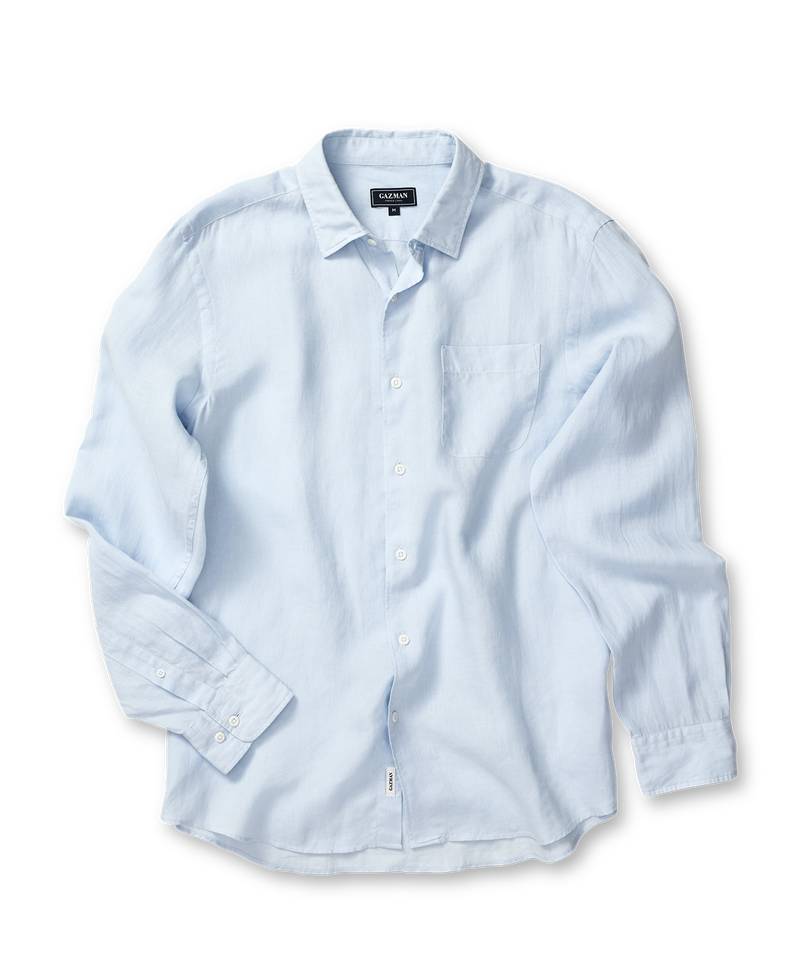 Pure French Linen Long Sleeve Shirt - Sky Blue-GAZMAN