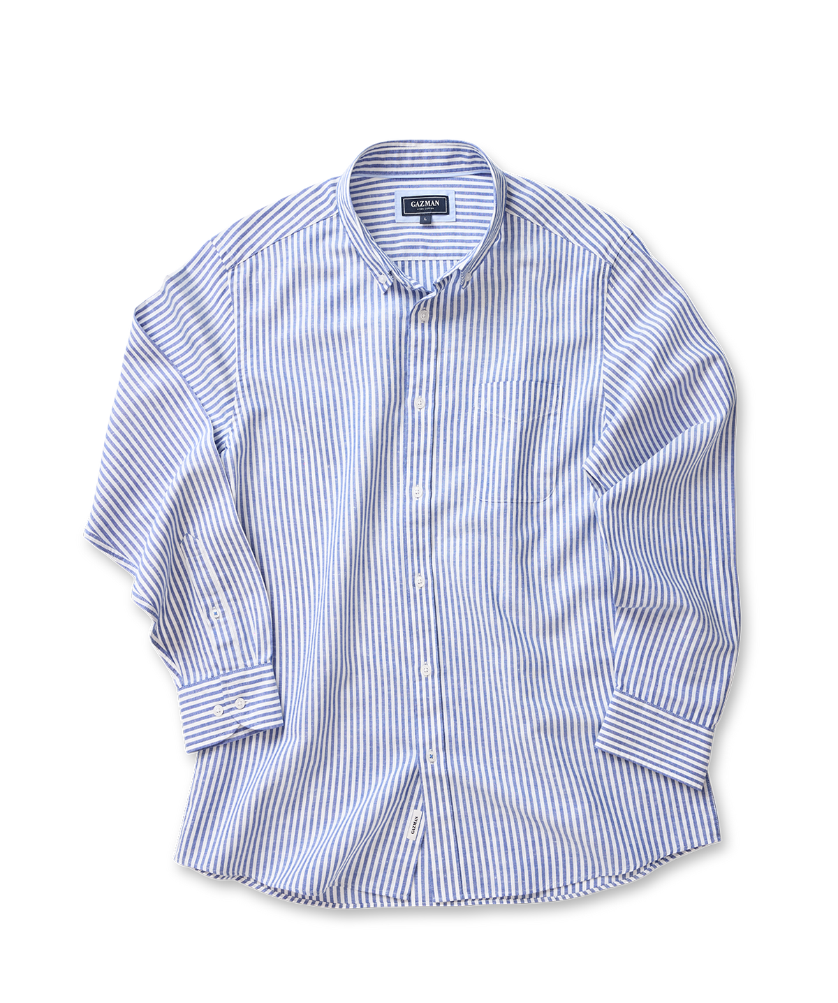 Linen Blend Bengal Stripe Long Sleeve Shirt - Blue-GAZMAN