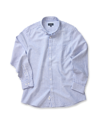 Linen Blend Bengal Stripe Long Sleeve Shirt - Blue-GAZMAN