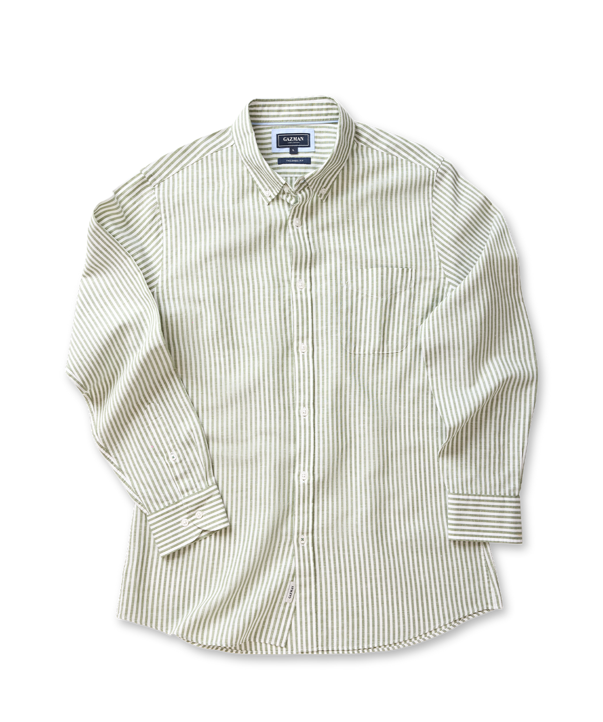 Linen Blend Bengal Stripe Long Sleeve Shirt - Khaki-GAZMAN