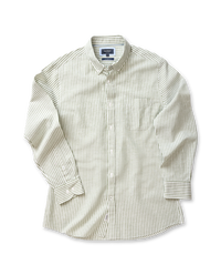 Linen Blend Bengal Stripe Long Sleeve Shirt - Khaki-GAZMAN