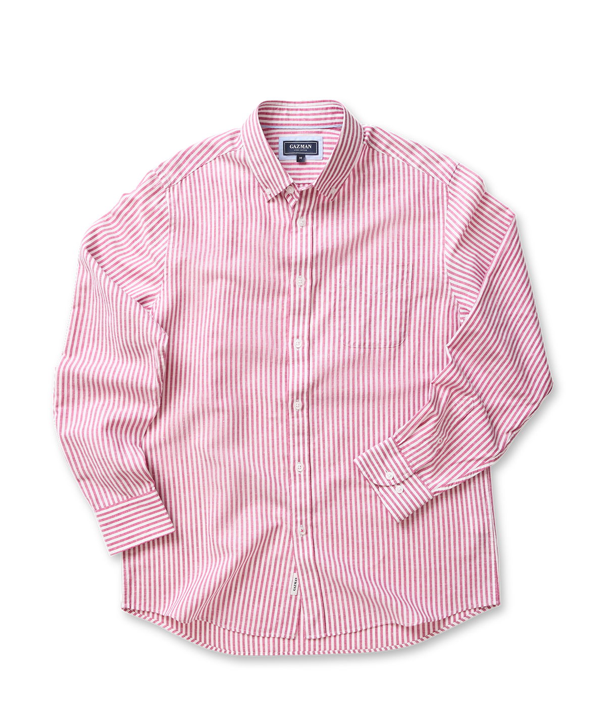 Linen Blend Bengal Stripe Long Sleeve Shirt - Raspberry-GAZMAN