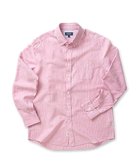 Linen Blend Bengal Stripe Long Sleeve Shirt - Raspberry-GAZMAN