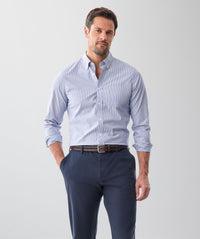 Tailored Easy Care Stripe Long Sleeve Shirt - Blue Carbon-GAZMAN