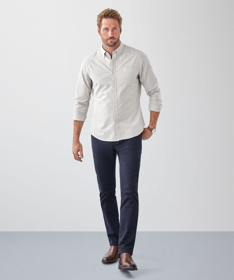 Tailored Fit Plain Casual Oxford Long Sleeve Shirt - Stone-GAZMAN