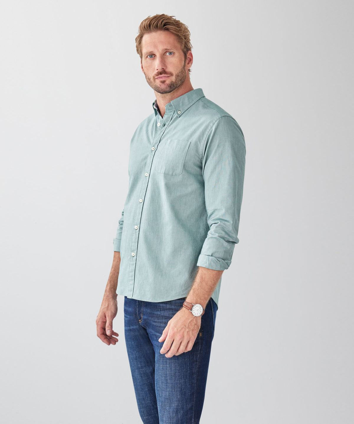 Plain Casual Oxford Long Sleeve Shirt - Green-GAZMAN