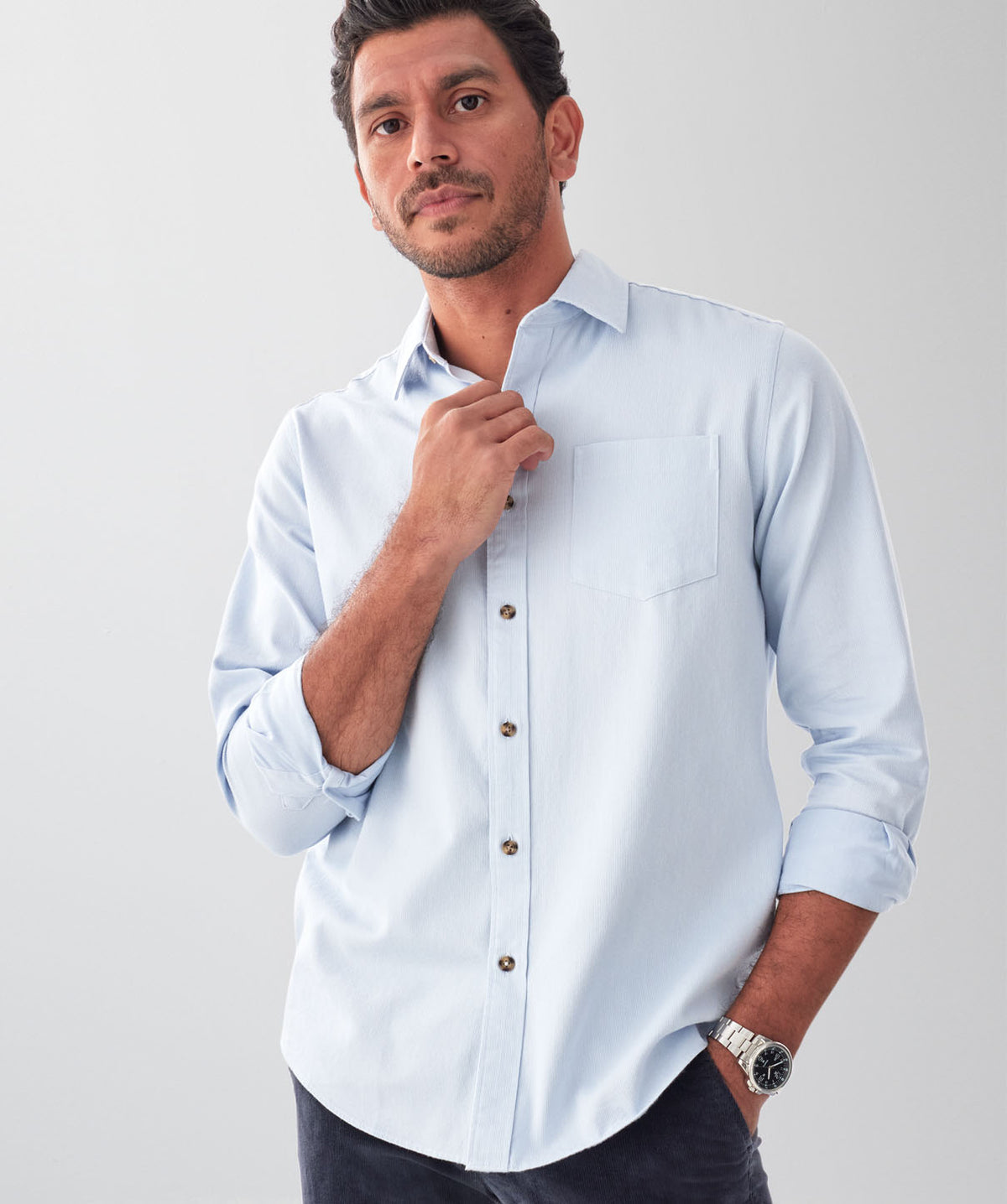 Casual Bedford Long Sleeve Shirt - Sky Blue-GAZMAN